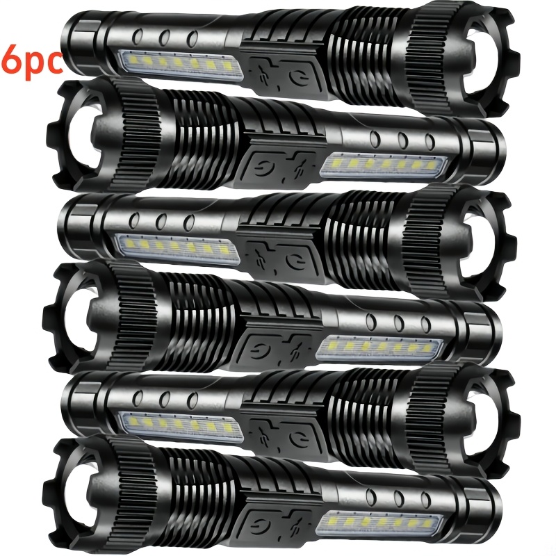TEMU Set Of 6 Usb Rechargeable Led Flashlights - Compact And Strong, Ideal For Camping, Emergency At Home, Fishing, And Automotive Use, On For Camping Gear