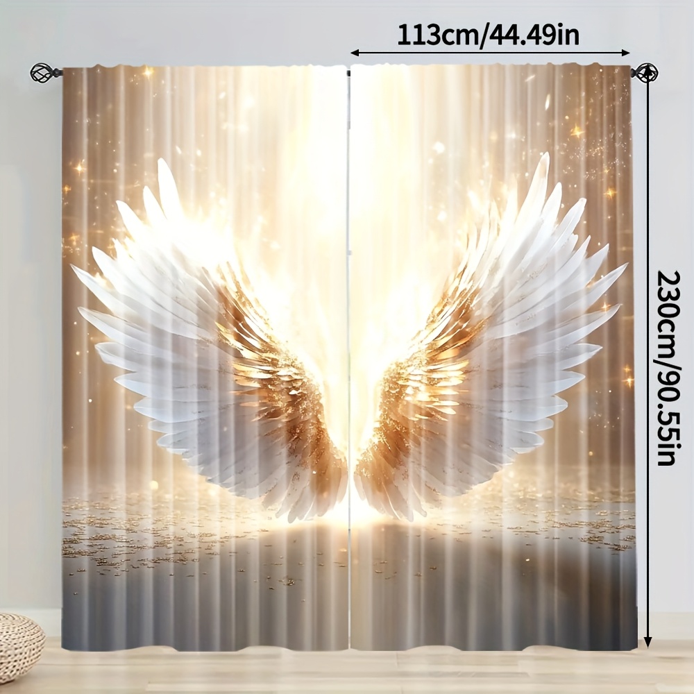 TEMU 2pcs, Upscale Curtains Wings Machine Washable Fabric (without Rod,no Movement, No Battery) Holiday Use For Living Room & Bedroom Decor