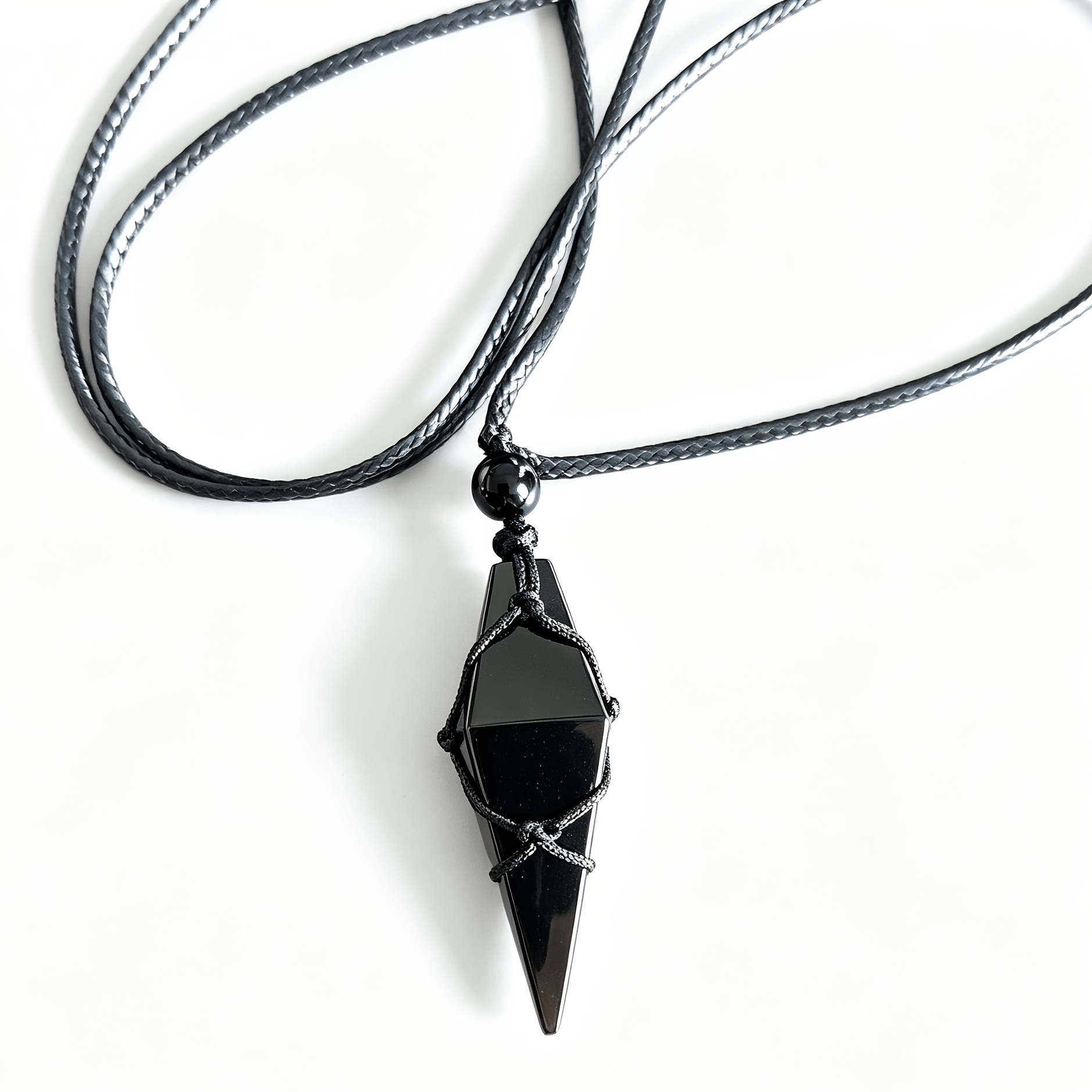 TEMU 1pc Spirit Pendant Natural Obsidian For Men And Women, Black Rope Adjustable Retro Trendy Jewelry, Starry Sky Necklace, Couple Gift