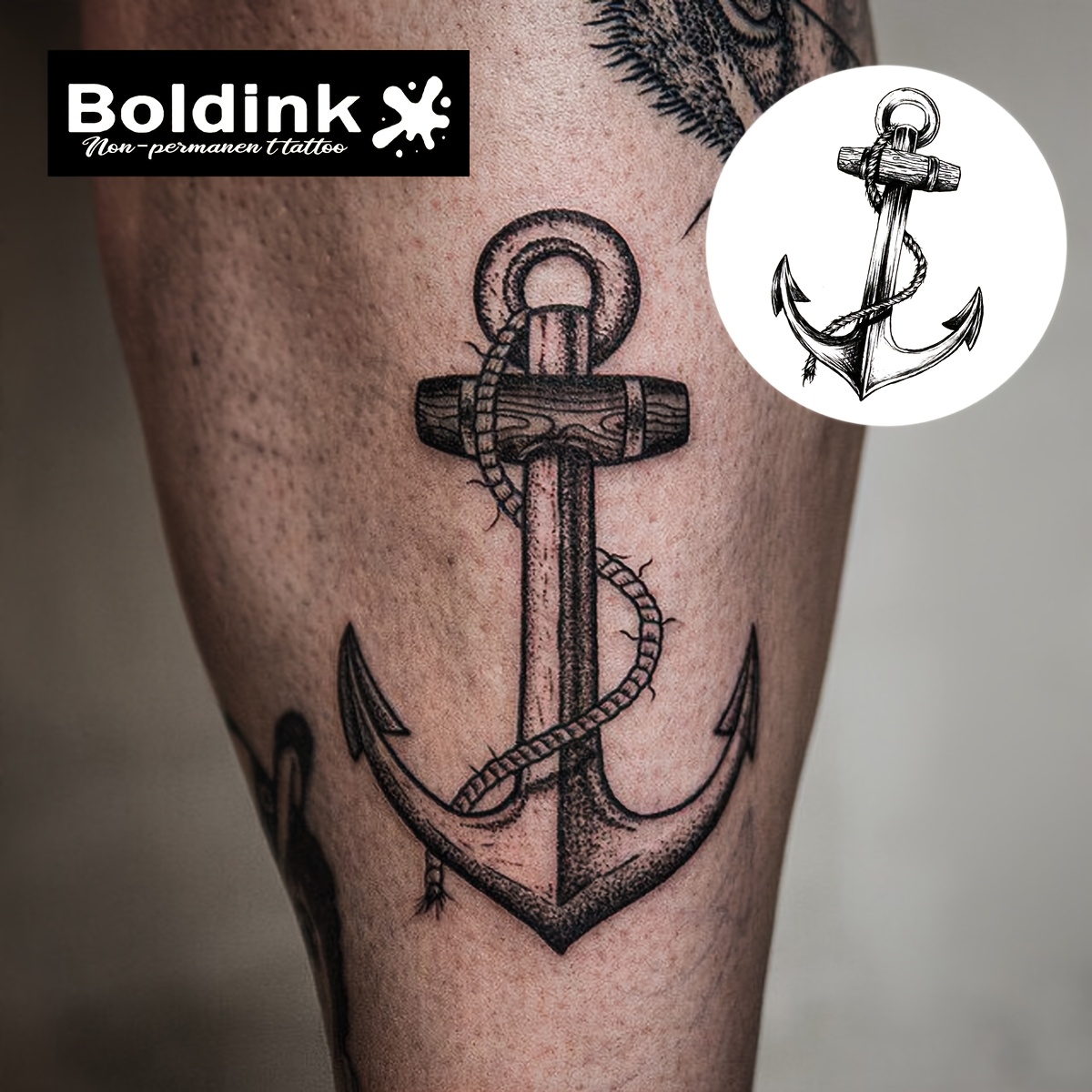 Boldink Non-permanent Tattoo Technology, Anchor-, Suitable For Cool Men's Tattoo Stickers, Natural And Realistic, True , Waterproof And Easy To Apply, Lasting 1-2 Weeks, Fun