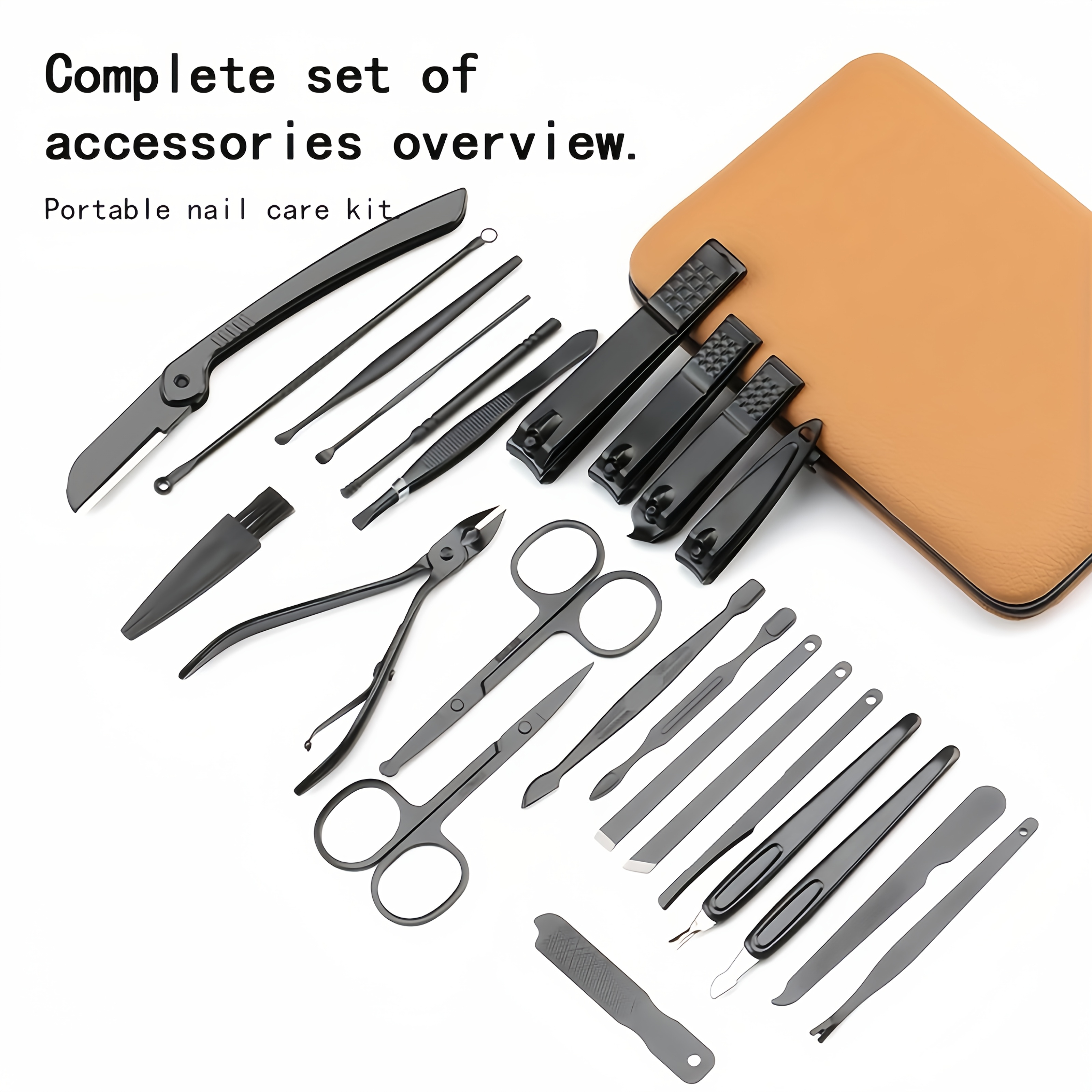 7 16 24 brown series nail care set stainless and trimming tools with a portable and elegant storage box suitable for hand and face care an essential travel nail care kit Product details 4