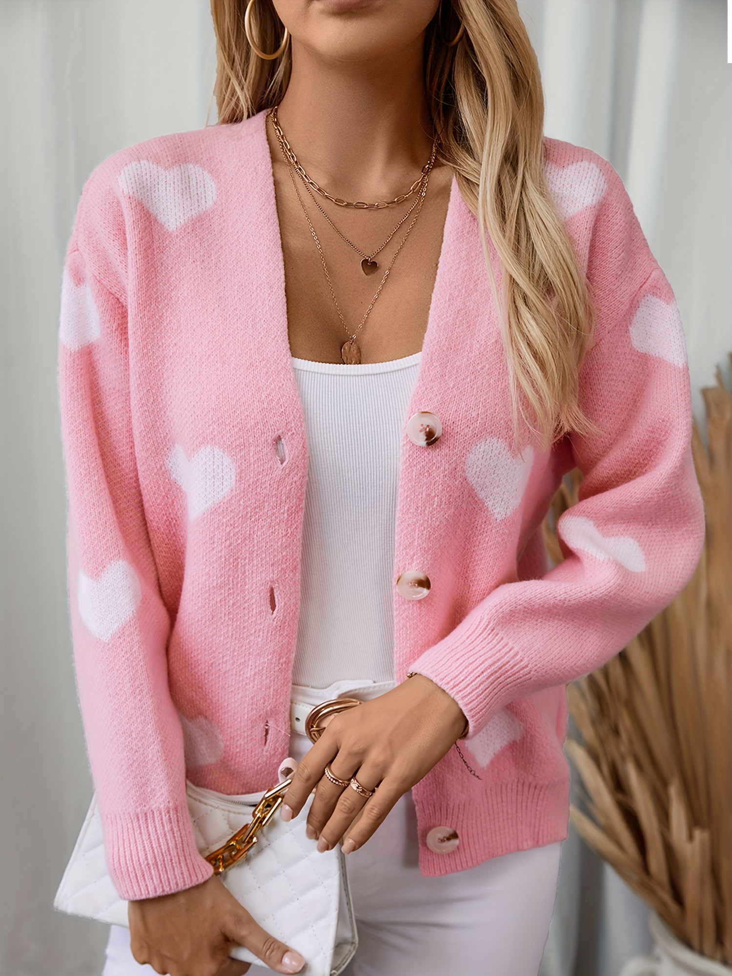 women autumn knitted cardigans v neck long sleeve love heart Temu