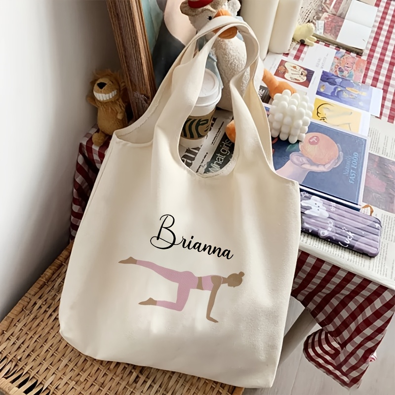 TEMU 1pc Custom Pilates Socks Pouch Pattern Tote Bag Literature Shoulder Bag Illustration Girl Book Bag Travel Harajuku Handbag Gift For Her