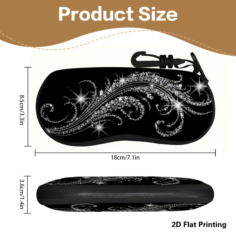 TEMU 2d Flat - 1pc 2d Flat Printing Sparkling Crystal Swirls Pattern Glasses Case, Suitable For Glasses, Wallets Or Additions, Design, Cute Glasses