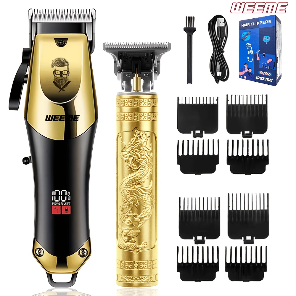 Image of Weeme 2pcs Hair Cutting Kit, Cordless Hair Clipper And Dragon Pattern Trimmer Set For Men Professional Barber Grooming Kit, Beard Trimmer, Haircut Tool Gift For Men