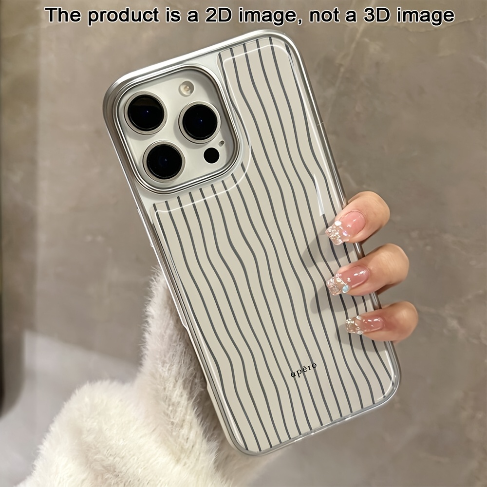 TEMU Phone Case - Light Gray Striped Pattern Phone Case Suitable For Iphone 17 16 15 14 13 12 11 Pro Max Luxury Tempered Glass Back Cover 2d Printing