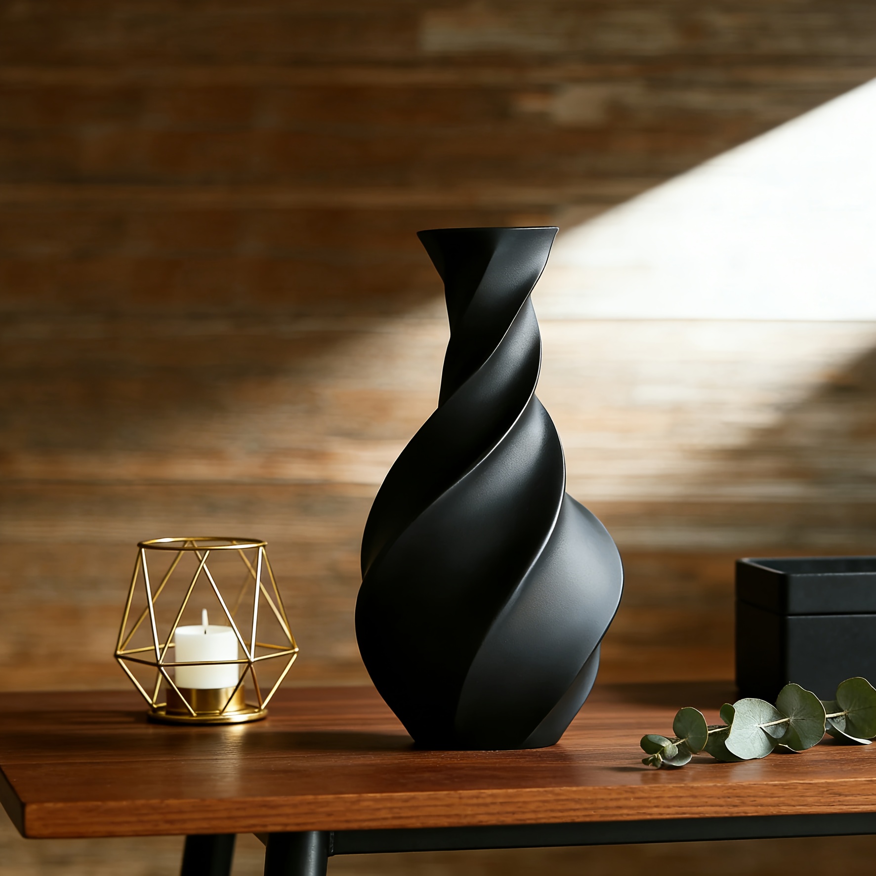 TEMU Modern Nordic Minimalist Twisted Vintage Floral & Geometric 3d Printed Vase - Luxury Rectangular Decorative Vase Suitable For Living Room And