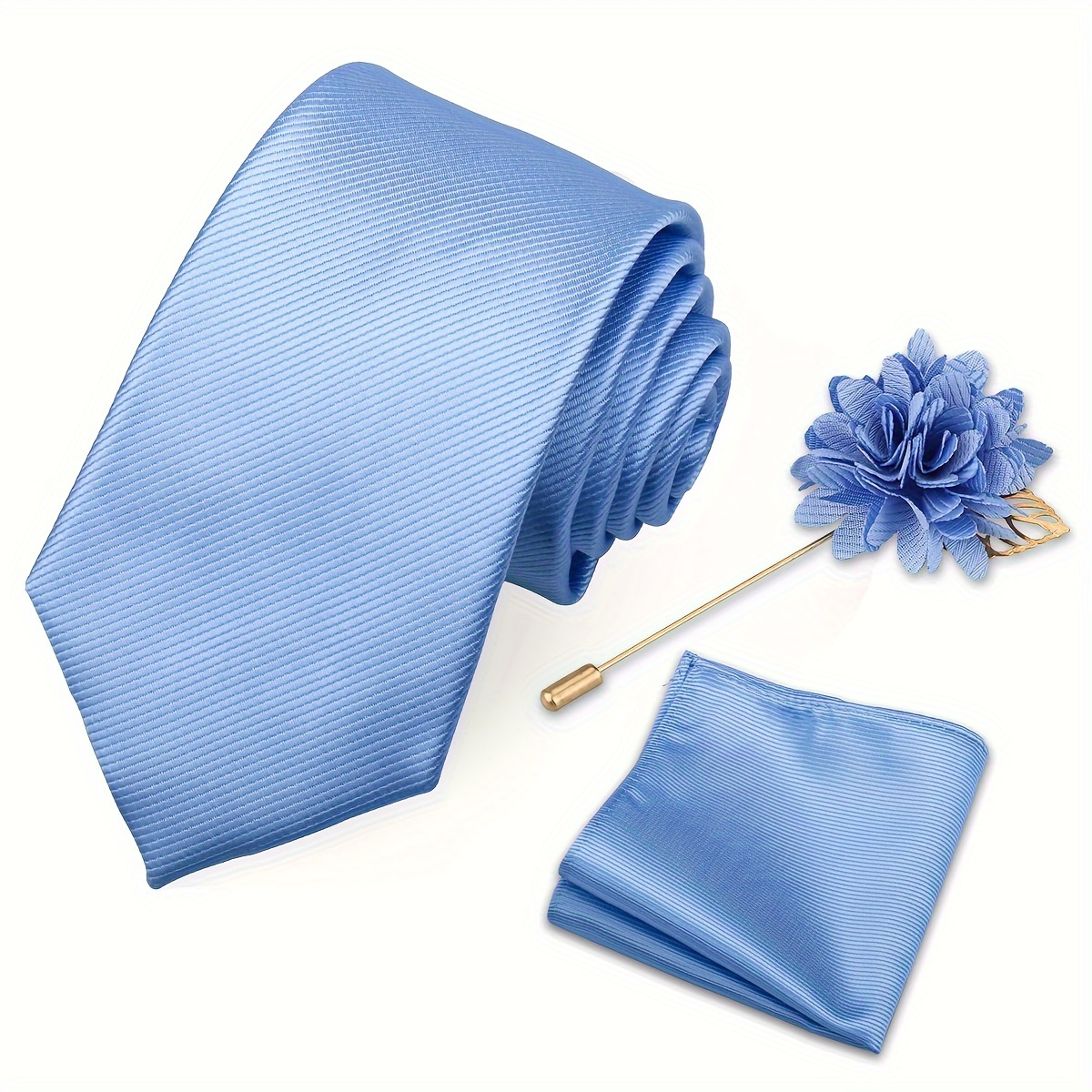 TEMU Men's Tie, Pocket Square, And Lapel Pin Set - -piece Gift For Men, Featuring Boutonniere, Solid Color Ties, Striped Ties, And Wedding Ties