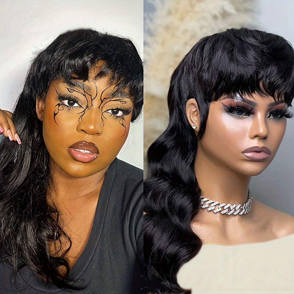 Human Hair Mullet Wig Wolf Cut Wig Full Machine Made Wig Temu