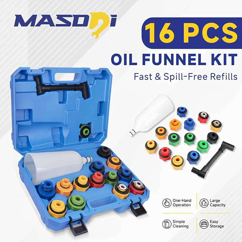 Masdsi Oil Funnel Set For Engine Oil Change, Automotive Engine Oil Dispenser Funnel Kit With 14 Color-coded Adapters And 1 Extension Tubes Compatible With Most Vehicle