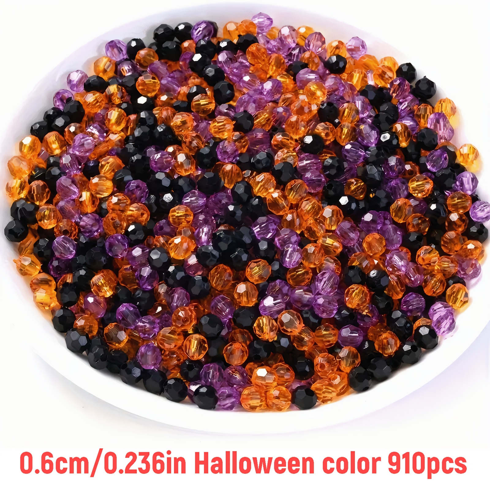 TEMU 910 pièces de perles en acrylique facettées aléatoires de 6 mm, série de couleurs Halloween, pour , bracelets, boucles d'oreilles, artisanat,