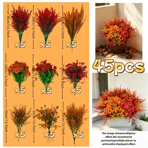 autumn 45pcs outdoor faux flower set uv resistant and fade proof plastic artificial flowers balcony planter and flower box decorations courtyard window sill porch greenery spring landscape simulation flower bouquet