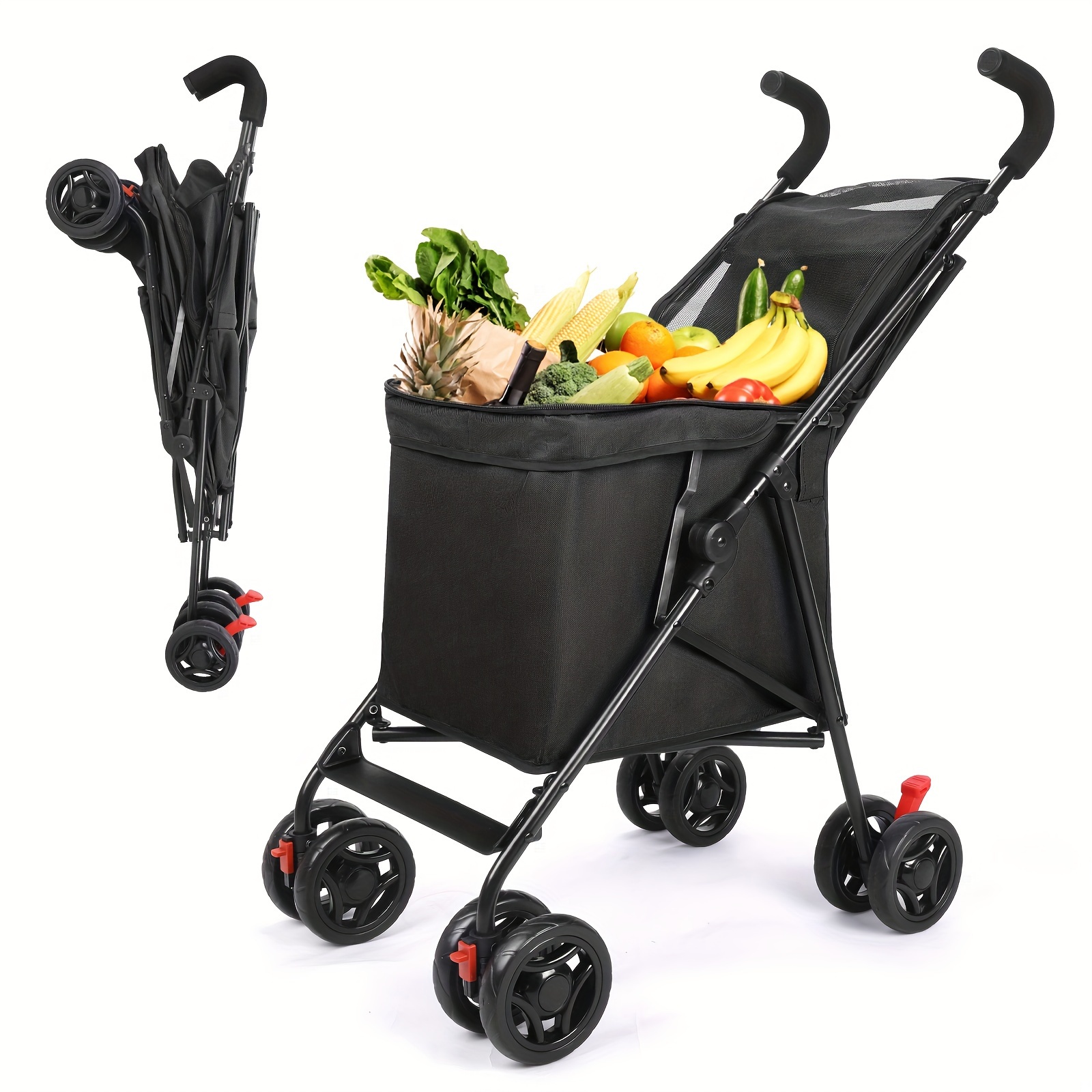 folding shopping cart the original patented 60lbs capacity minimalist black details 1
