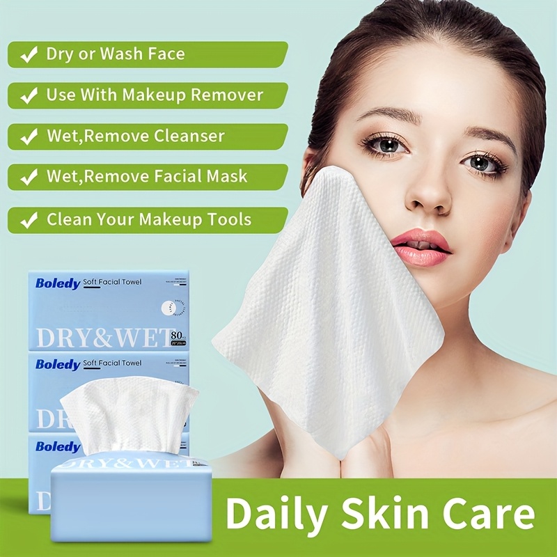480 Count Boledy Soft Facial Towel, Large Thick Cotton Facial Tissue, Lint Free Face Cleansing Wipes, Ultra Absorbent Disposable Face Towel, Makeup Removing Wipes for Sensitive Light Beige, Dry Wipe ( 6 packs)