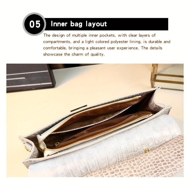 Handbag interior side view showing capacity