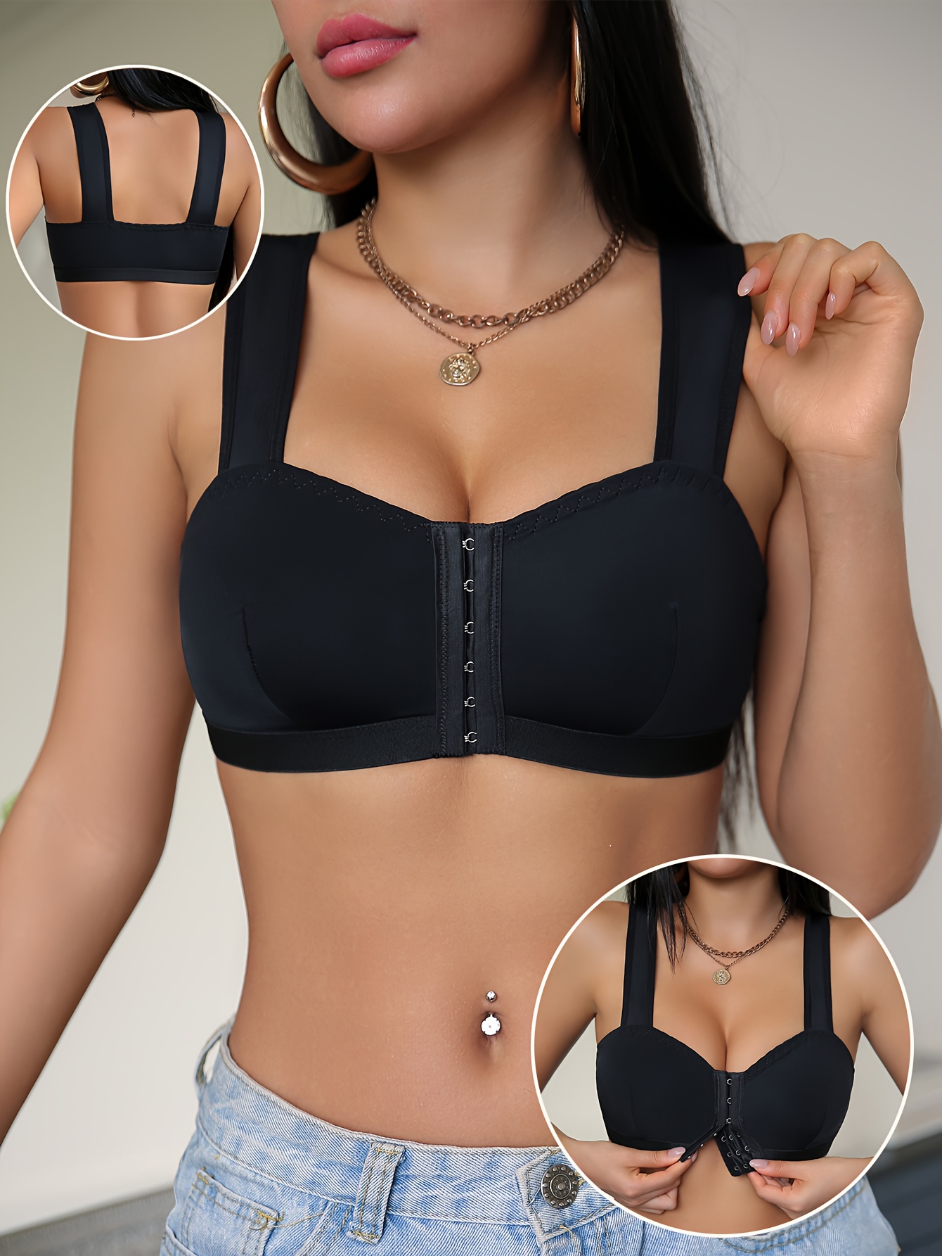 1pc Cross-Border Front-Closure Strap Bra for Women