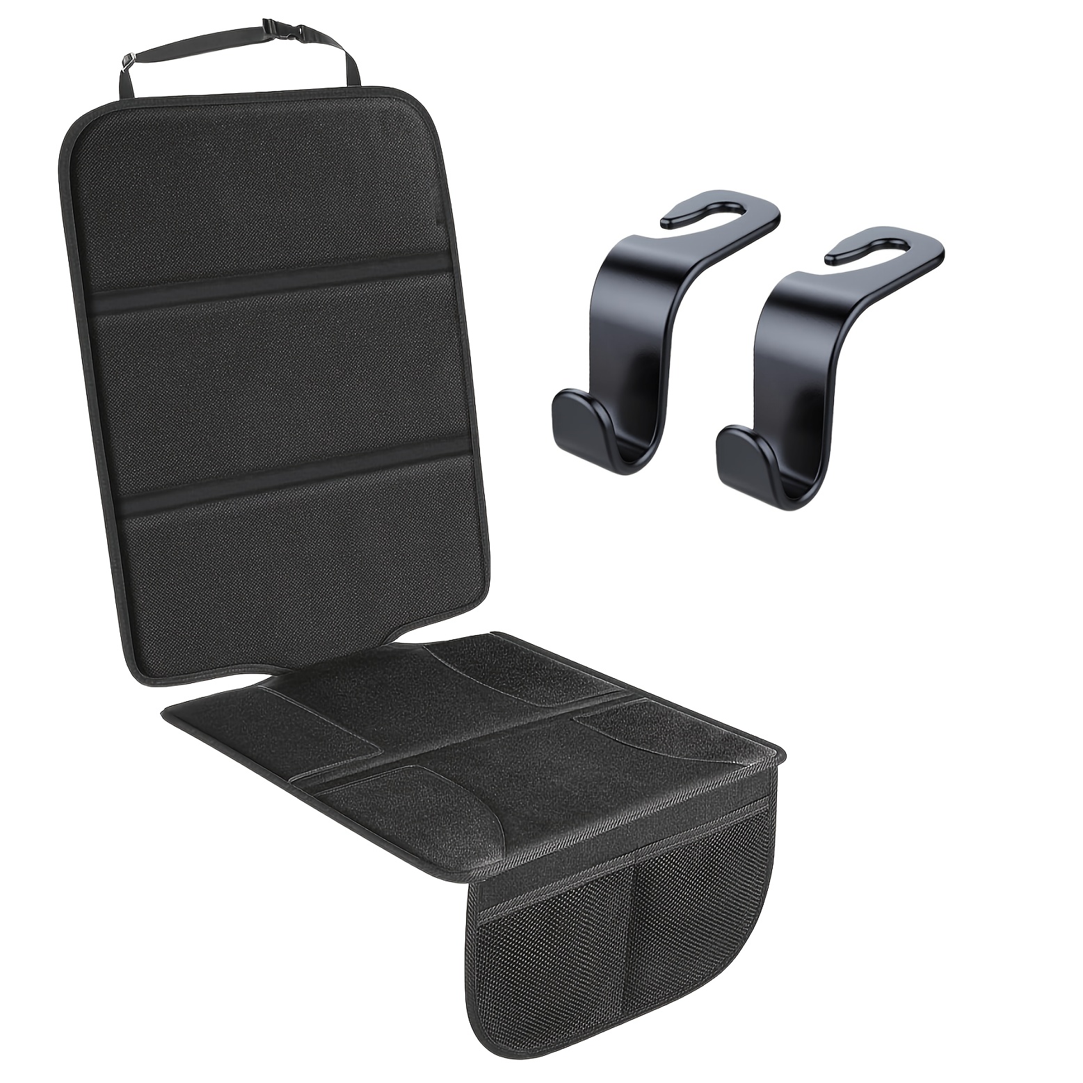 Car Seat Protector, Including 2 Headrest Hooks, Universal Non-Slip Auto Car Seat Protectors, 2 Mesh Pockets, Non-Slip Bottom, Thick Padding Cushion