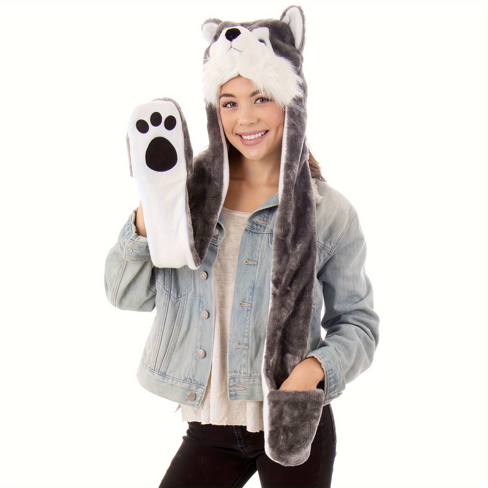 NWT Faux Fur Skunk Hood Hat Scarf Paw Gloves Cosplay Festival Amazon.com: FHQHTH Faux Fur Animal Hood 3 in 1 Scarf Gloves  main image 3