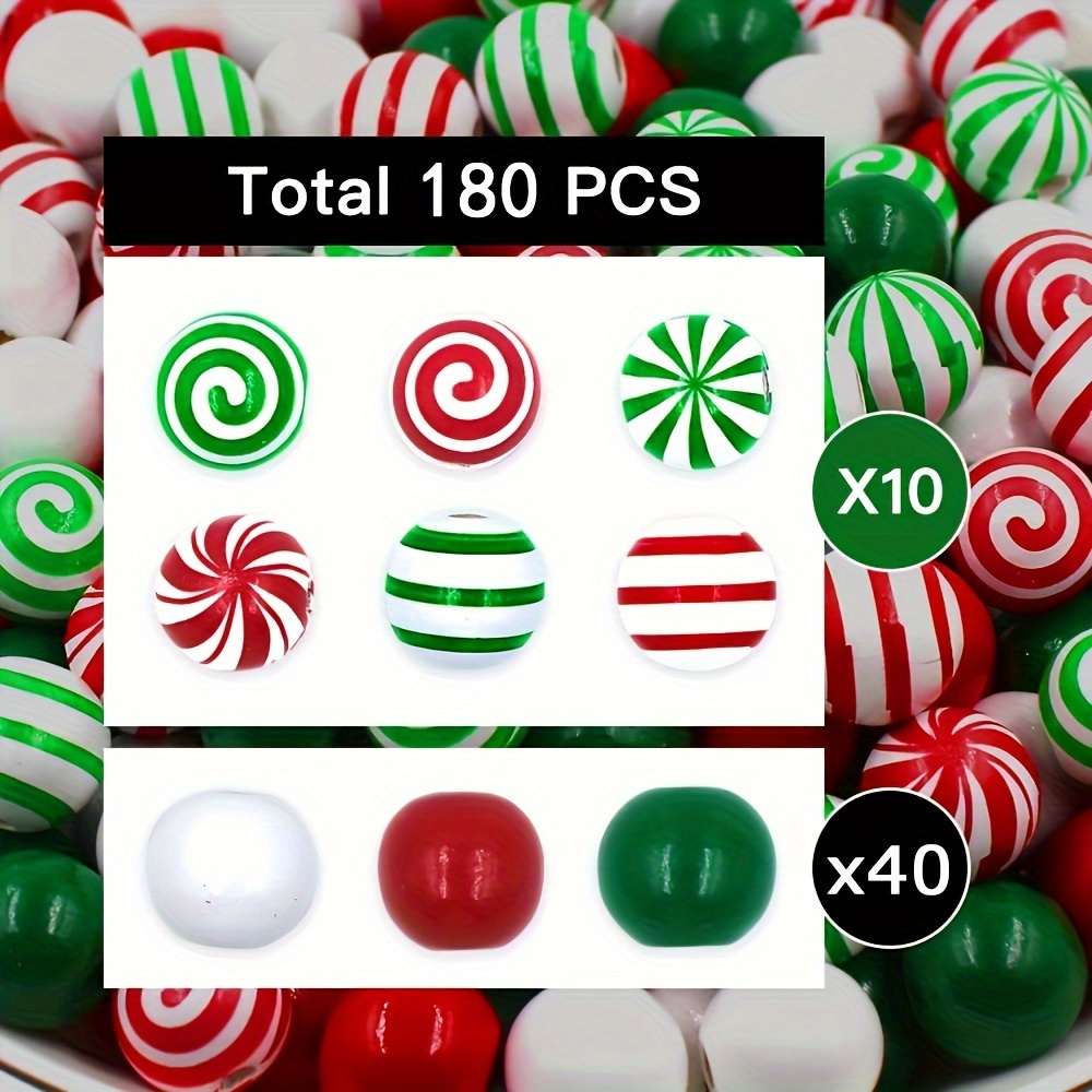 TEMU Efrey 180 Christmas Candy Wooden Beads, Red Green White Lollipop Candy Vortex Beads, Garland Jewelry Round Handmade Beads Christmas Tree Party