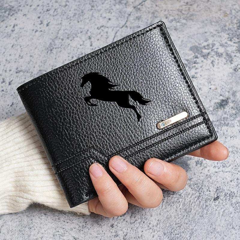 TEMU Men's Wallet With Black Pattern - Durable Pu Material Business Multi-functional Large Capacity Wallet - Christmas Gift - For Father's Day And