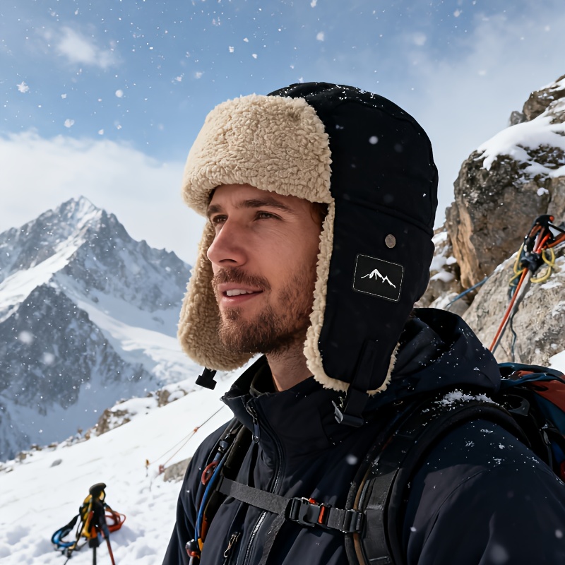 Western Men's Warm Hat, Winter Outdoor Mountaineering Cold-proof Ear-covering Hat, Fleece-lined Thick Windproof Ski Hat