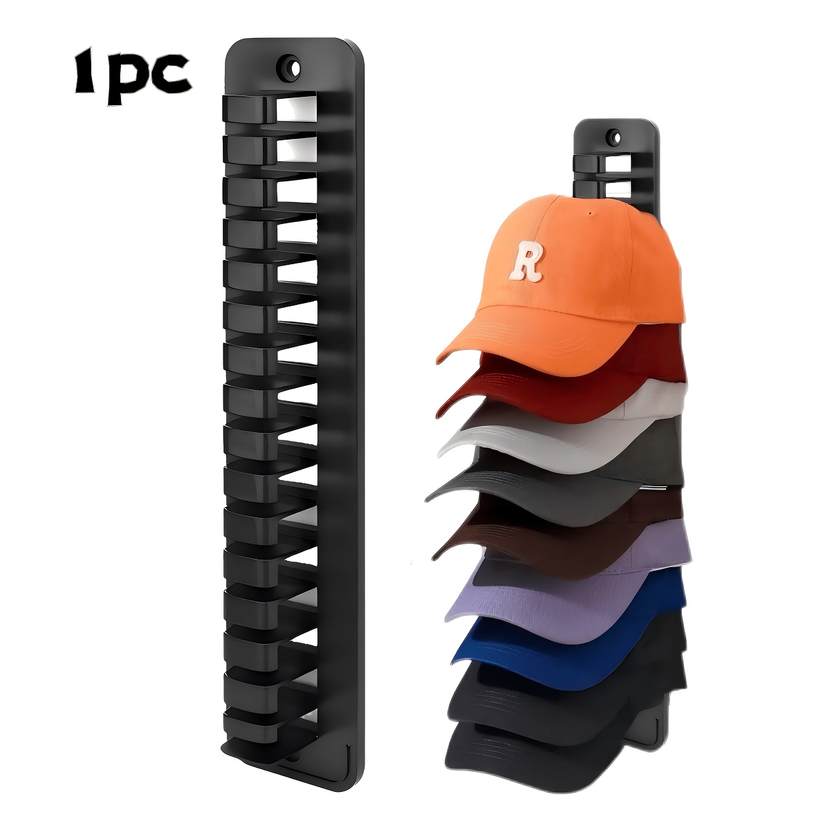 TEMU 1/2 Packs Wall-mounted Hat Organizer, To 16 Hats, Adhesive No-drill Installation, Space-saving Design, Durable Plastic Portable Hat Rack, Brim