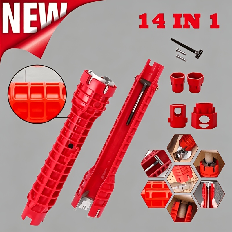 Image of 14-in-1 Sink And Pipe Tool Kit, Kitchen And Bathroom Faucet Wrench. Non-slip Handle With Internal Anti-slip Teeth, Perfect For Repairs In Tight Spaces