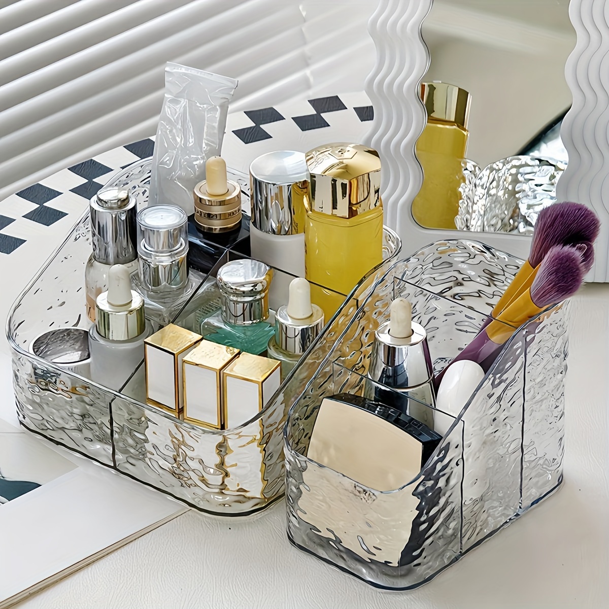 

1pc, Multi-grid Transparent Cosmetic Storage Box, Modern Acrylic Organizer For Dressing Table, Skincare & Makeup Sorting Rack, Bathroom Countertop Accessory