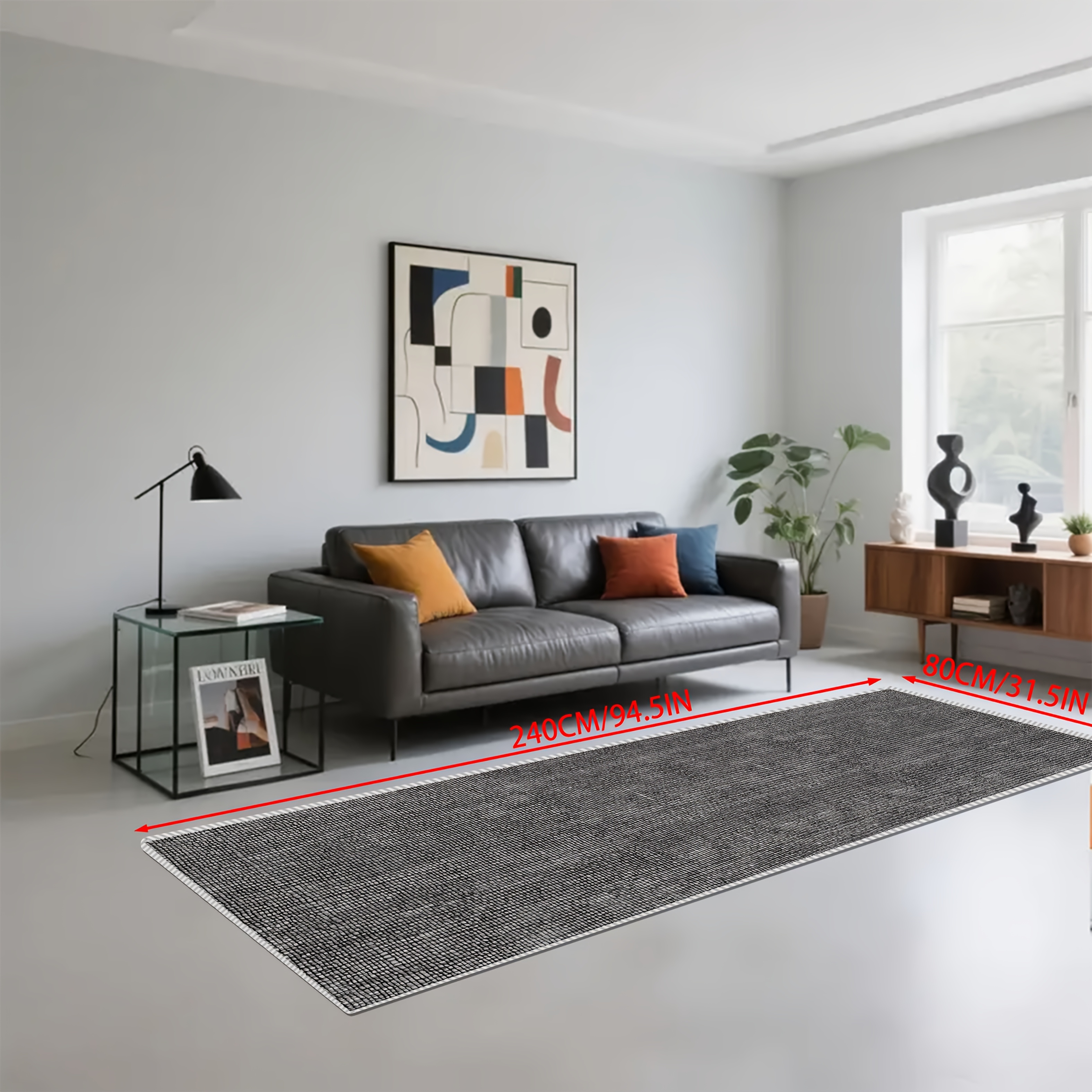 TEMU Golden Diamond Velvet 1pc, A Long Runner Rug Featuring A Simple Gray-black Fine-textured Surface With Thin Border And Outline. -weave Color
