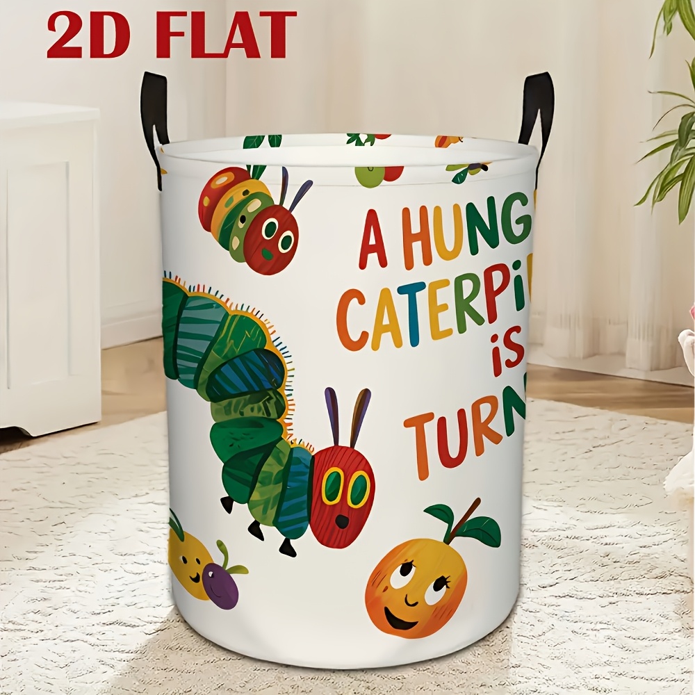 TEMU 1pc 2d Printing Cute Cartoon For Caterpillar Print Storage Basket With Colorful Background, Suitable For Storage And Bedroom Organizing,