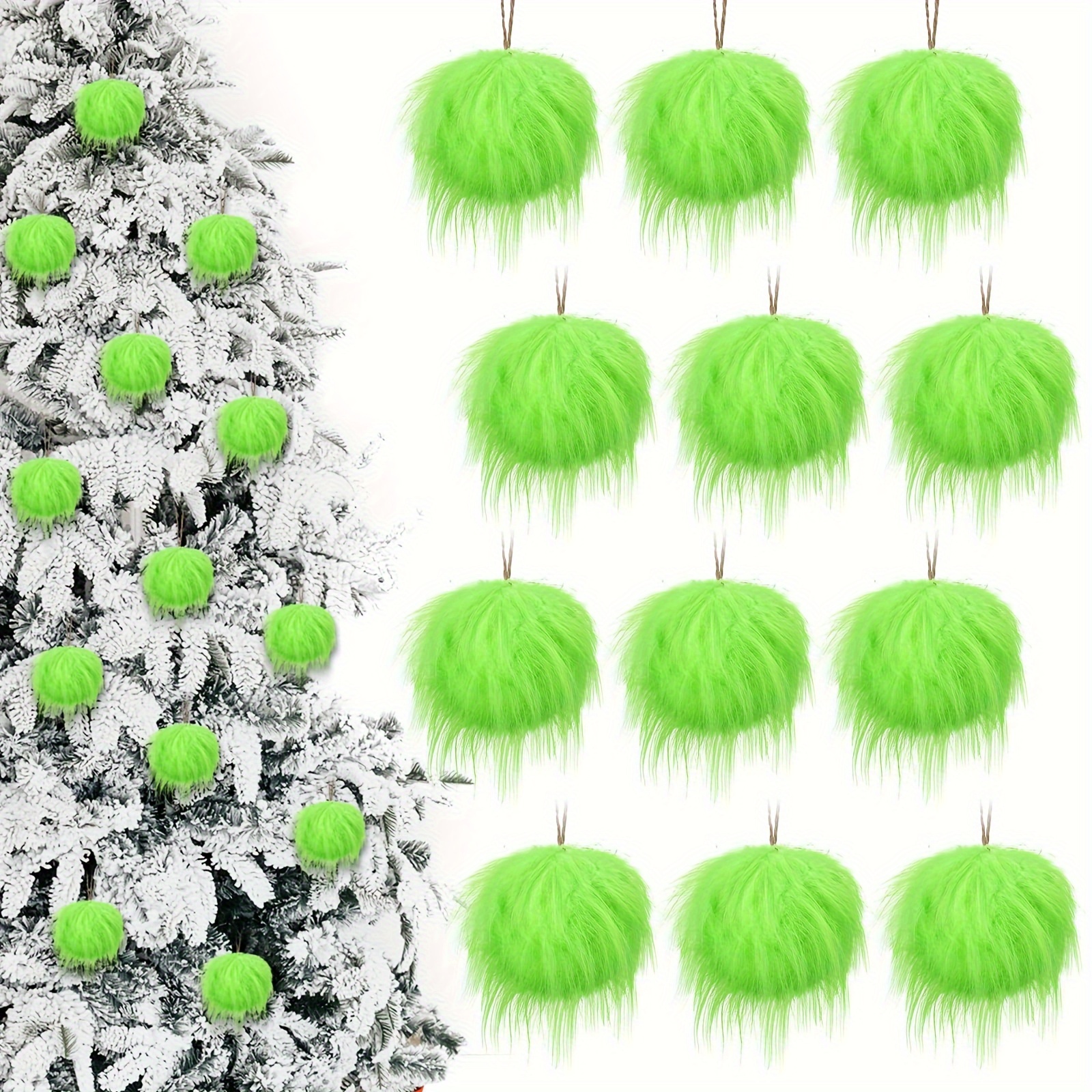 

6/12pcs Fluffy Fur Christmas Ornaments - For , Wreath & Fireplace Decor | For