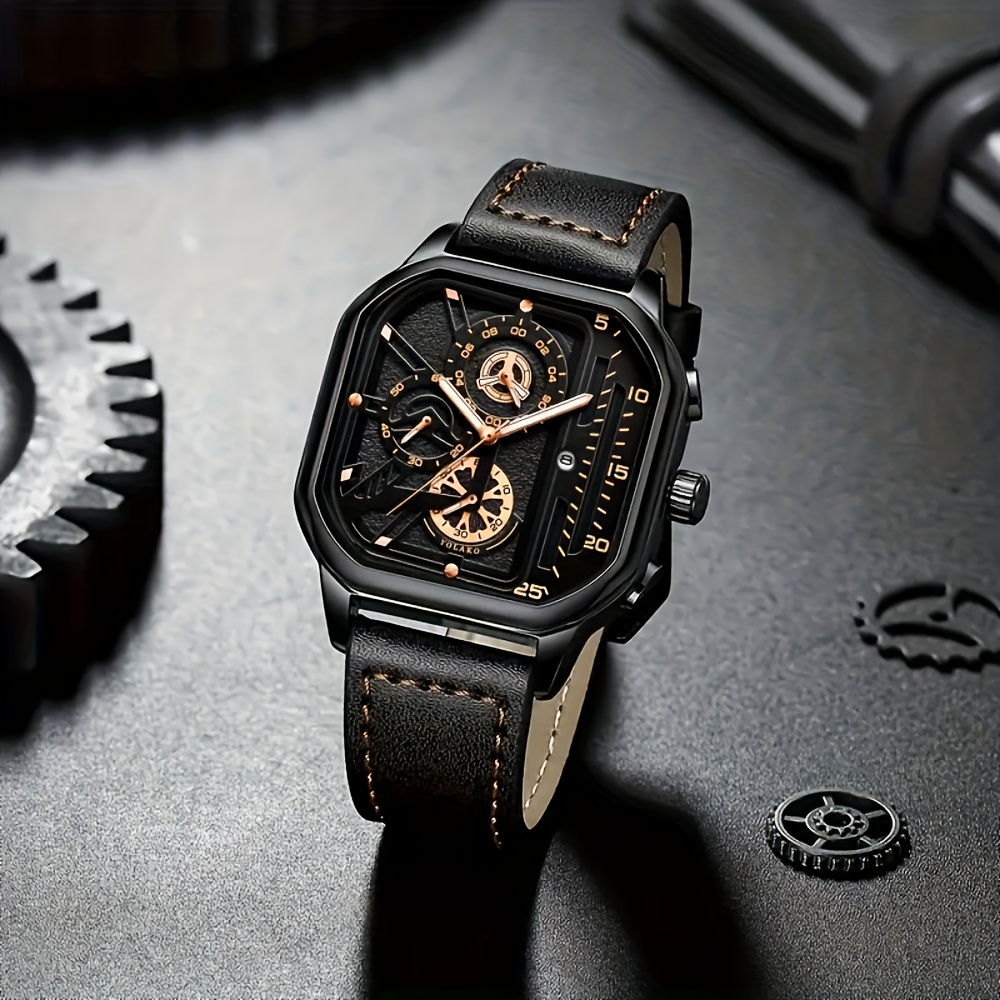 1pc Men'S Quartz Watch - Minimalist Black Dial with Date Calendar, Faux Leather Strap, Quartz Movement, Everyday & Formal Watch for Business, Office, Casual - Battery-Powered Watch (No Box Included) - Ideal Gift for Men, Office Wristwatch, Sleek Watch Design, Durable Wristwatch, Business Wristwatch, Classic Style, Highquality Timepiece, Professional Wristwatch, Stylish Wristwatch, Professional Men, Classic Men'S Watch, Date Calendar, Battery-Powered Quartz Watch, PU Faux Leather