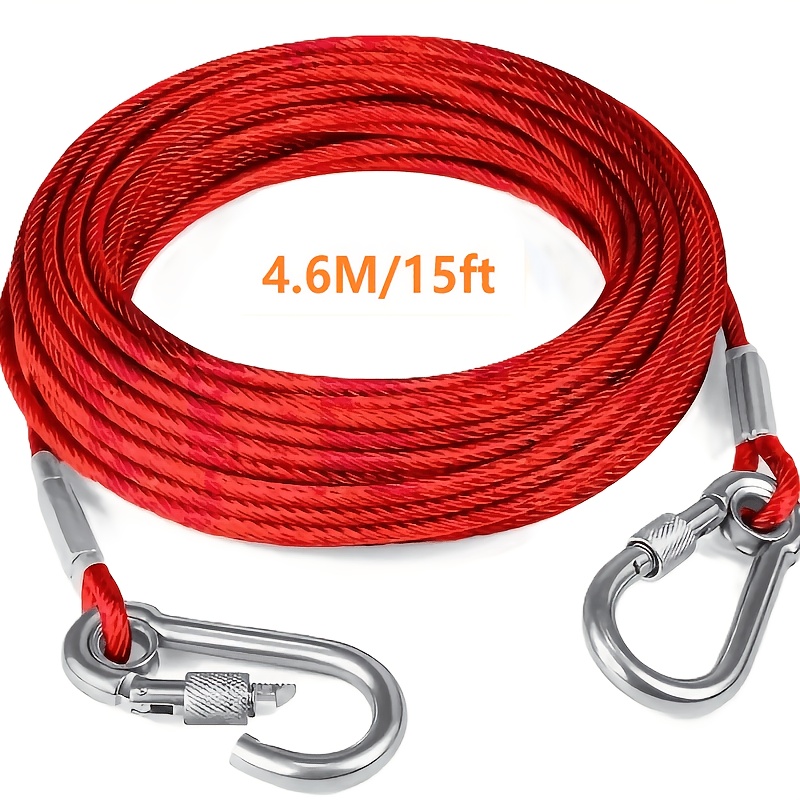 TEMU 4.6m/15ft Steel Cable Dog Leash, Reflective Dog Tie Out Cable For Dogs Up To 120 , Steel Wire Dog Leash Cable With Swivel Steel Wire Leash,