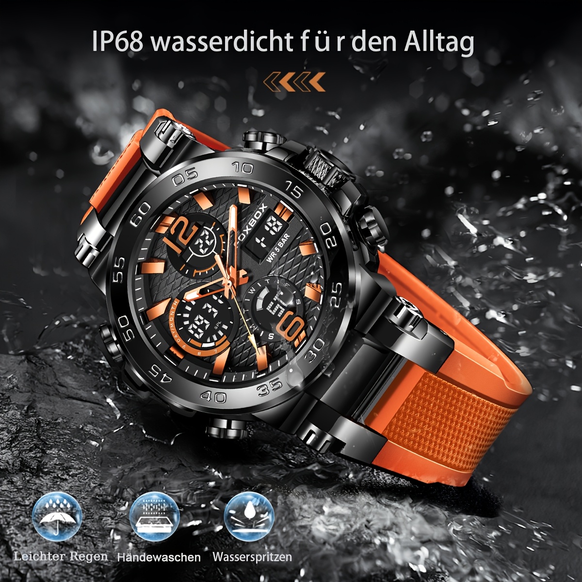 FOXBOX Stylish Men's Digital Watch Set, Waterproof Design