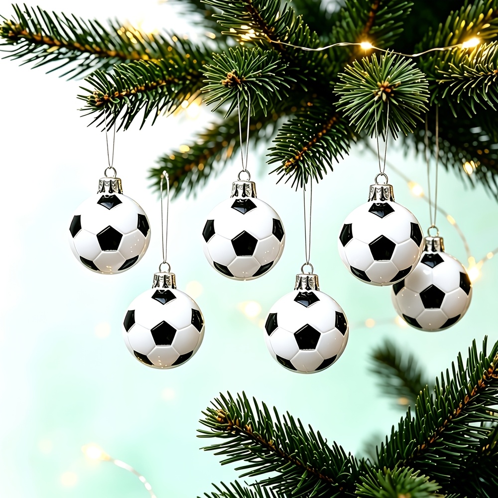 TEMU 6pcs 3d Football Christmas Ornaments, For Home, Mall Events, And Christmas Tree Decoration