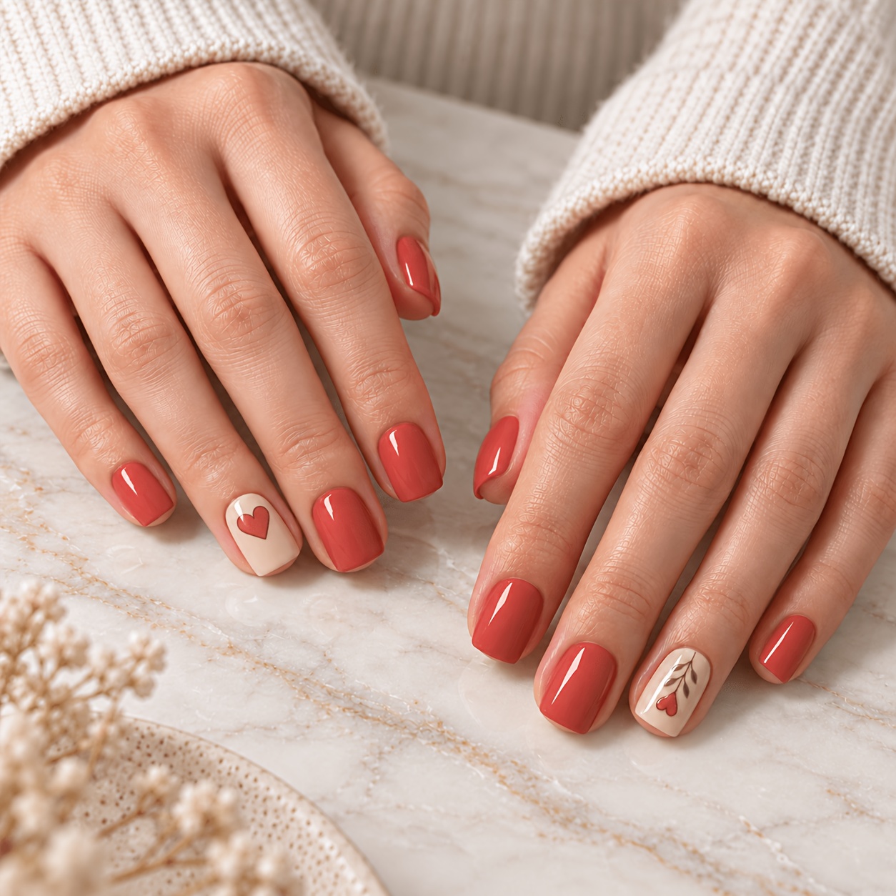 TEMU Upgrade Your Look 24pcs European Valentine's Day Style Heart & Flower Short False Nails With Removable Gel And Nail File