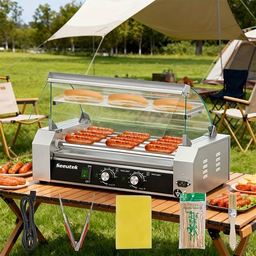 hot dog toaster with 5 rollers 18 capacity 1100w control warmer shelf drip tray for patio parties outdoor