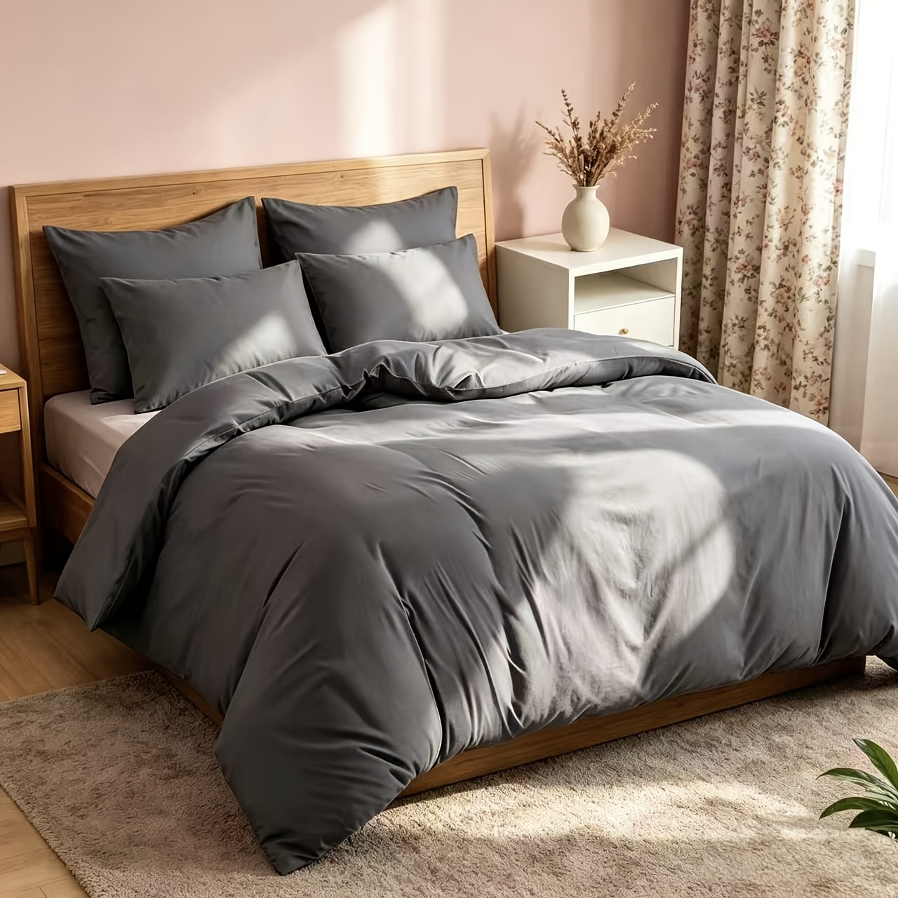 Image of 3pcs Bedding, Solid Color, Duvet Cover And Pillowcase 80x80 Cm, Reinforced, Zippered Bed Sheet, Modern Monochrome Design, Skin-friendly, Hypoallergenic, Durable