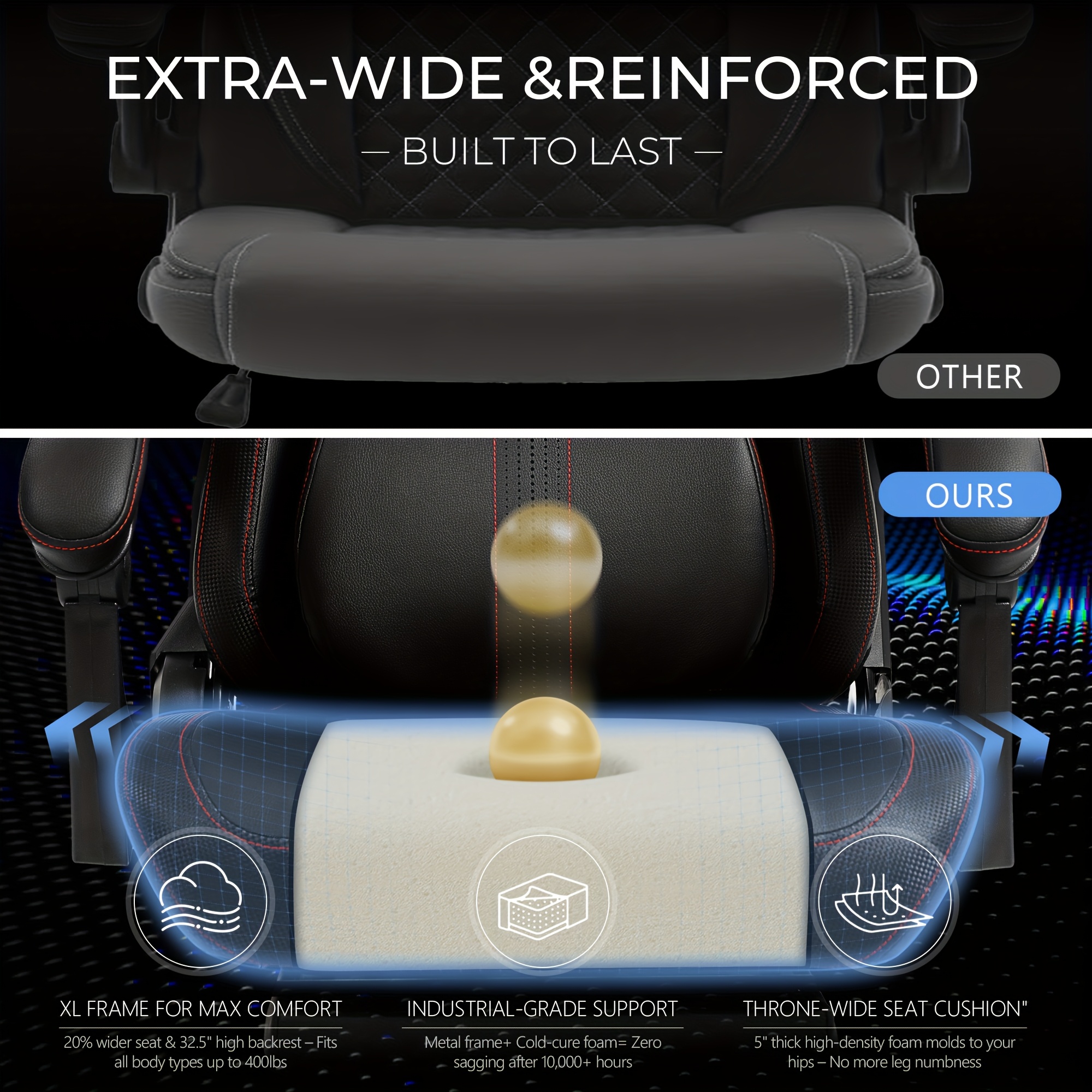 Gamingstoel in race-stijl met lendensteun en een gewichtscapaciteit van 181,44 kg - Ergonomische bureaustoel met hoge rugleuning, verstelbare voetensteun en 360° draaibare computerstoel, gemaakt van premium zwart voor ultiem gaming-/werkcomfort