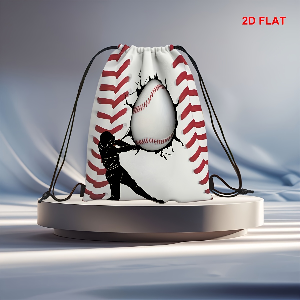 TEMU 2d Printed Pattern Drawstring Bag With Baseball Player Swinging Bat 2d Flat Print, Machine Washable, Casual Backpack, Suitable For Gym, Hiking,