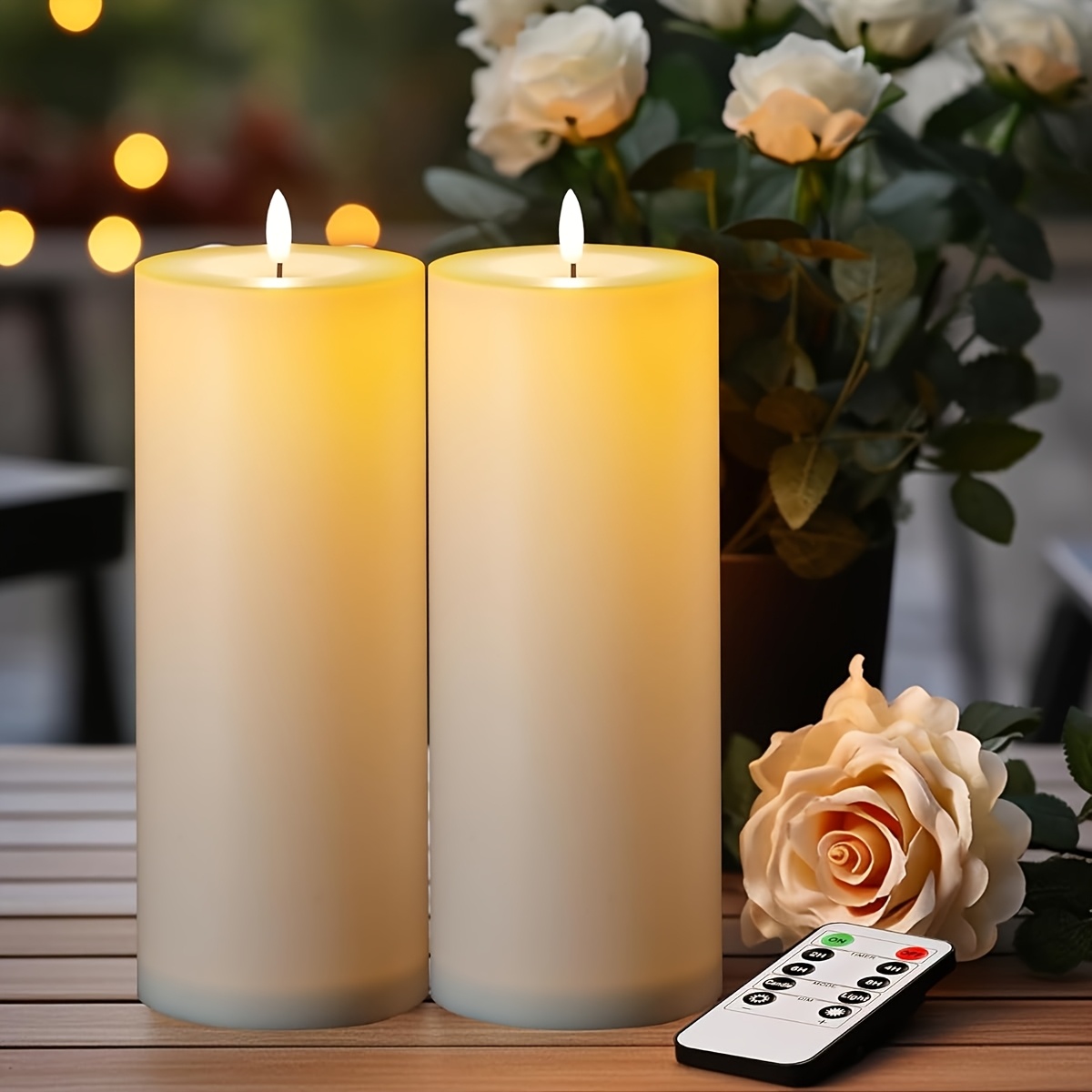 4 x 10 flameless candles battery operated led large pillar candles with remote and timer for indoor lanterns long lasting white set of 2