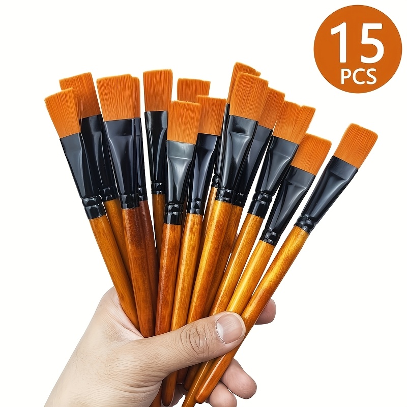 item picture 15pcs flat brown paintbrushes suitable for acrylics ideal for artists and crafts   small watercolor brushes are perfect for bulk painting and detailed oil work for  