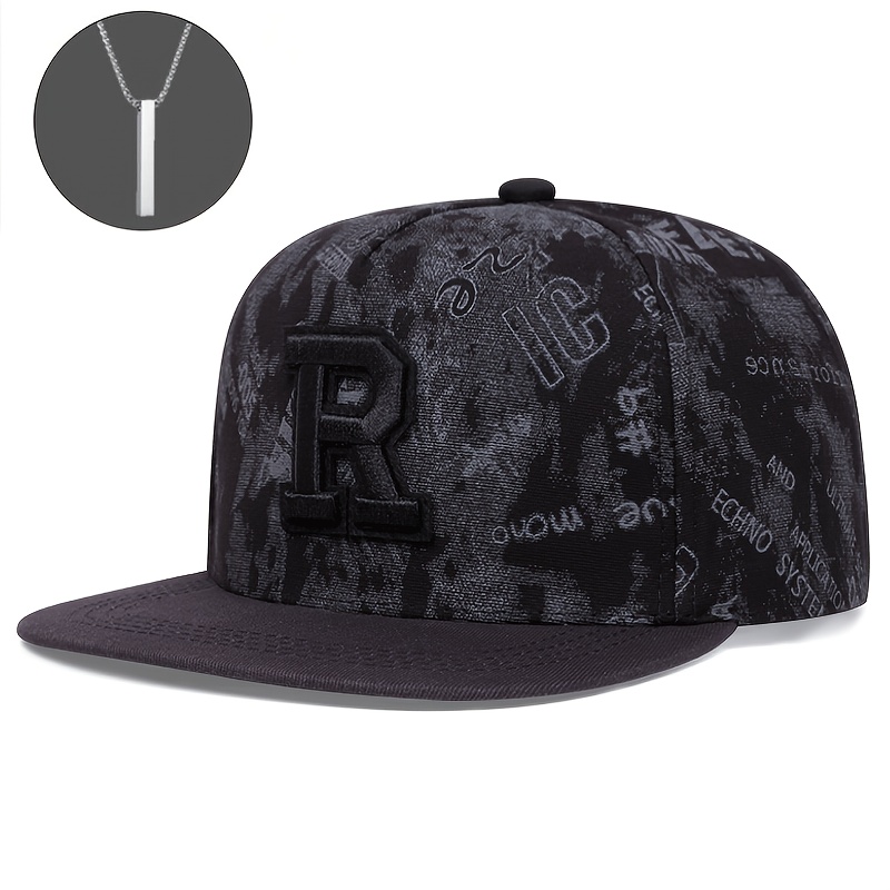 TEMU 2pcs A Hat Plus A Necklace Men's And Women's Adjustable Back Hat, K Letter Embroidery, Hip-hop Baseball Cap Flat Brim Dad Hat