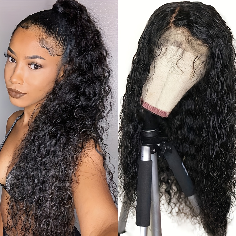 TEMU Long Loose Curly Lace Front Wigs Synthetic Hair 13x4 Free Part Frontal Lace Replacement Wig Water Wave Heat Resistant Fiber For Fashion Women
