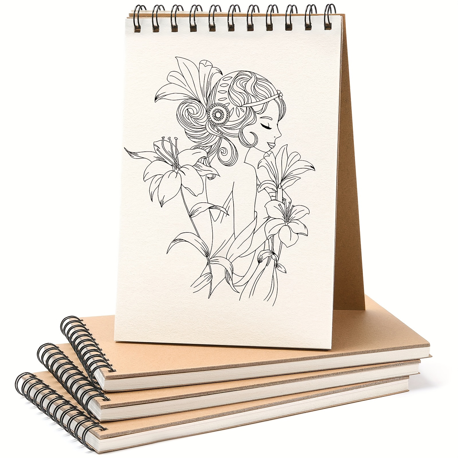 TEMU Set Of 4 Brown Paper Sketchbooks With A5 Paper Covers
