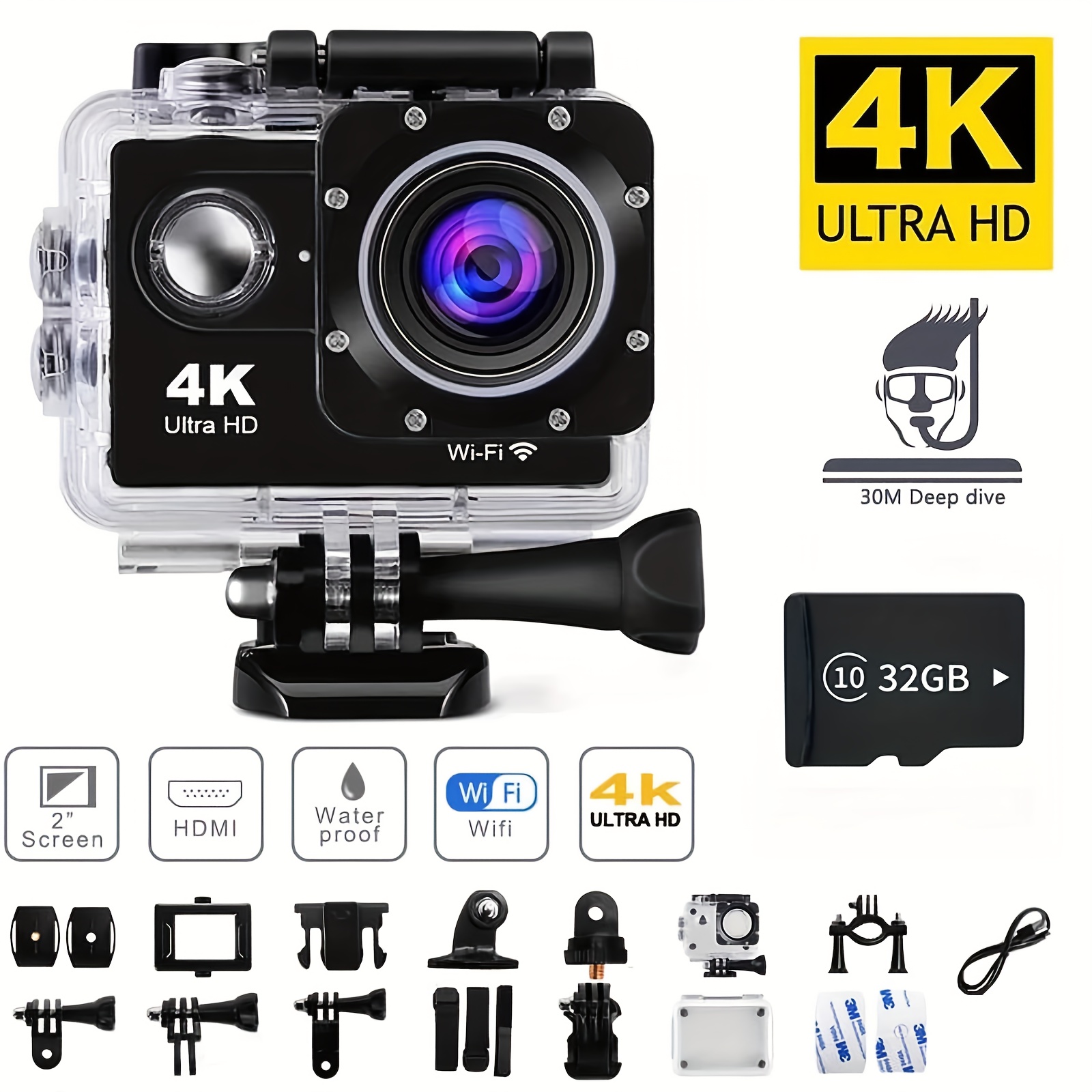

High Clarity 4k 1080p Wifi 16 Action Camera Waterproof Dvr Camcorder Outdoor Cycling Diving Hd Camera With 32g Card