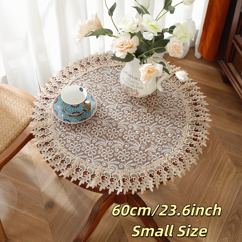 TEMU 1pc Polyester Organza Fabric Beige-brown Embroidered Lace Trim, Scroll And Flowers, Universal For Spring, Summer, Autumn And Winter, Different