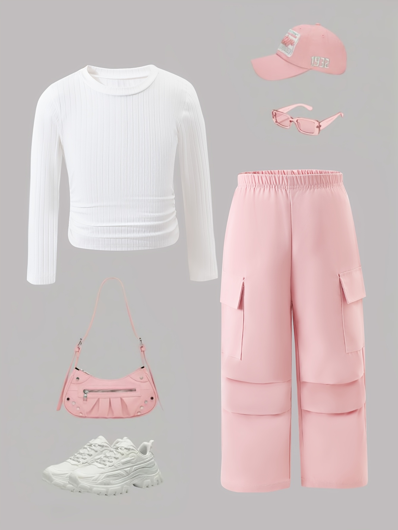 ensemble pièces filles pantalon cargo rose poches haut - Temu Luxembourg, image size:800x1066