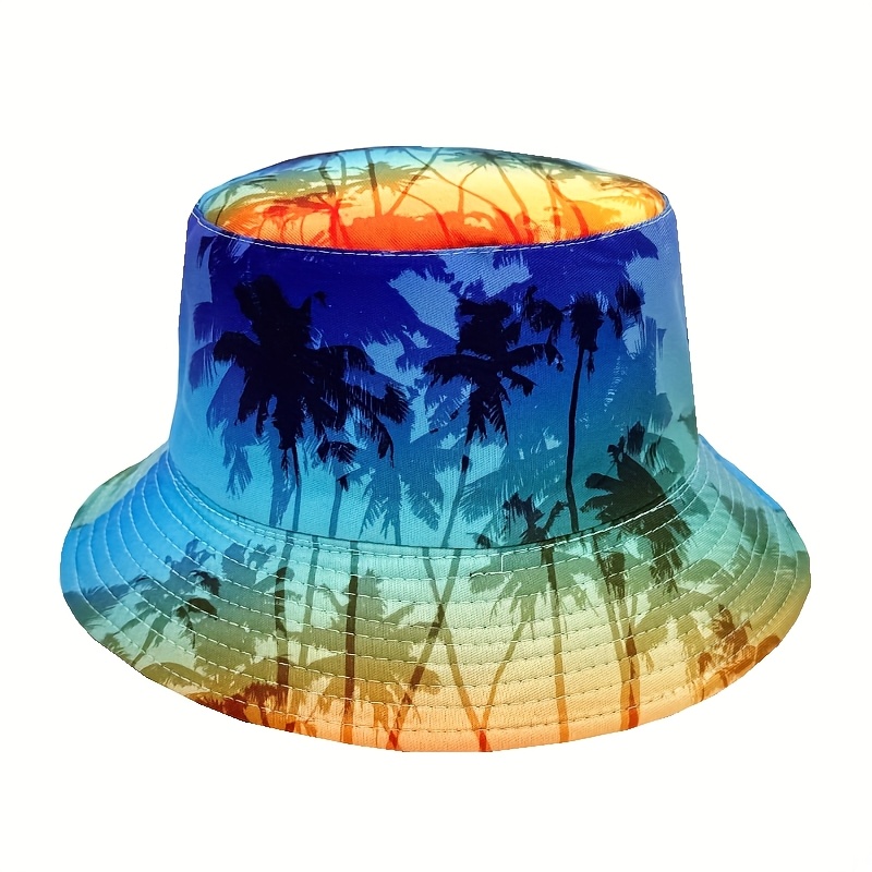 Sunset ' Tree' Printed Reversible Bucket Hat - Lightweight Fisherman Cap, Unisex, Perfect For Parties And Outdoor Activities, Best Gift