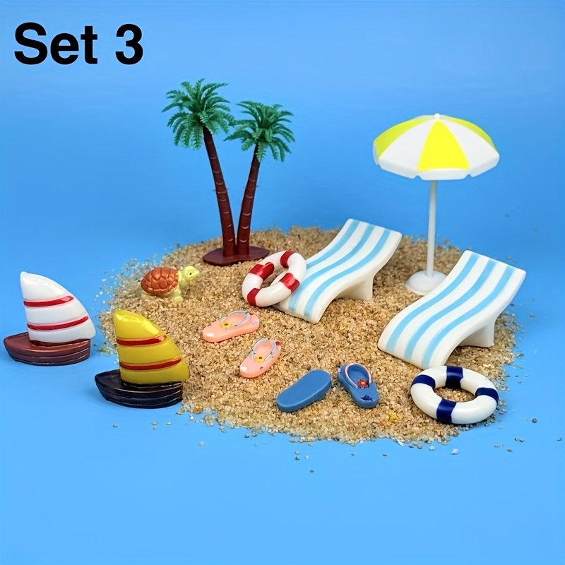 13pcs Beach Ornament Set Includes Beach Chairs, , Sun Umbrellas, Coconut Trees, Sailboats, Lifebuoys, And Other Landscape Ornaments, Photography Props